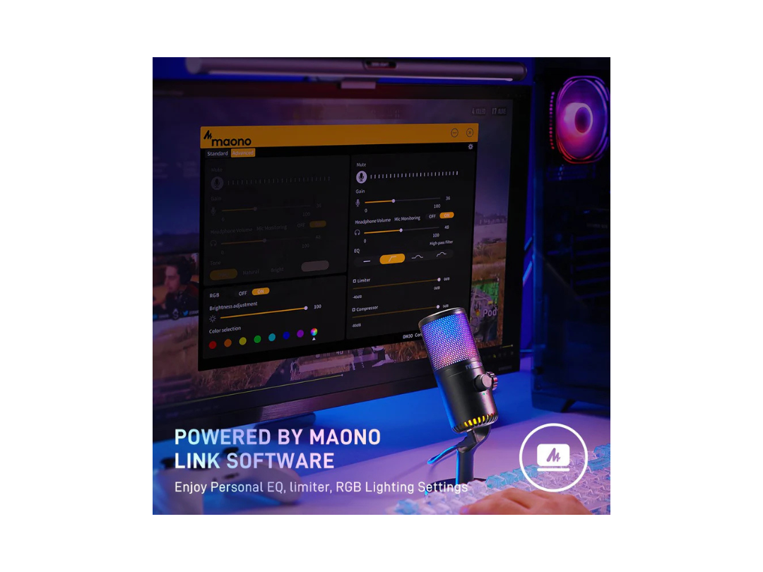 MAONO DM30-RGB USB Gaming Microphone for PC, Programmable Condenser Mic with RGB Light - Black MAONO DM30-RGB USB Gaming Microphone for PC, Programmable Condenser Mic with RGB Light - Black